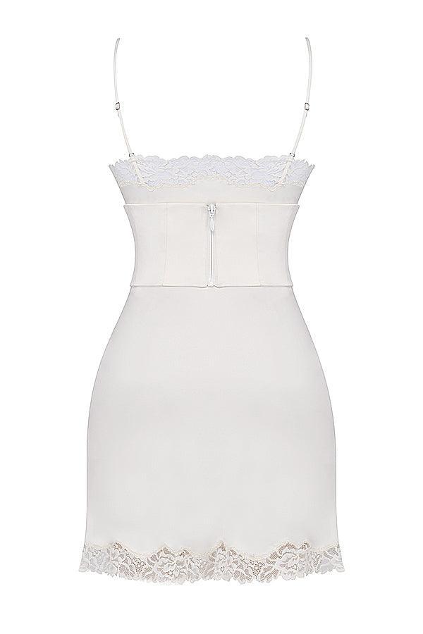 Vestido Branco De Cetim Curto Com Renda – Espartilho Delicado e Sexy