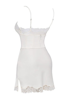 Vestido Branco De Cetim Curto Com Renda – Espartilho Delicado e Sexy