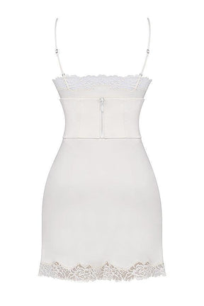 Vestido Branco De Cetim Curto Com Renda – Espartilho Delicado e Sexy